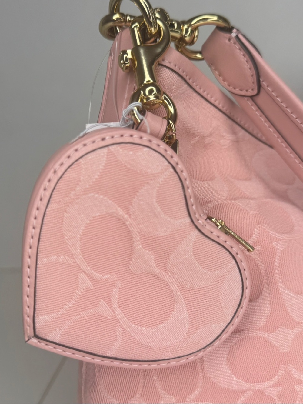 Coach Pink Signature Denim Heart Charm Bag Charm Coin Pouch NWT - Picture 3 of 4